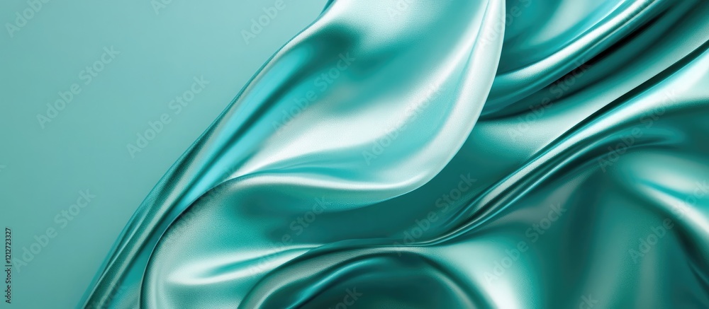 Poster vibrant aquamarine silk fabric flowing in smooth gradient with soft textures and ample copy space fo