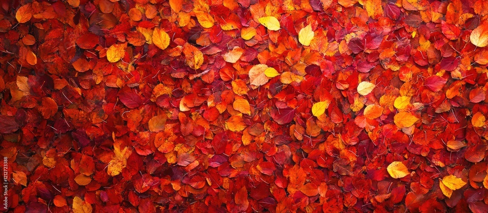 Aufkleber Vibrant autumn leaves in rich shades of red, orange, and yellow creating a serene fall backdrop with ample empty space for text or graphics.
