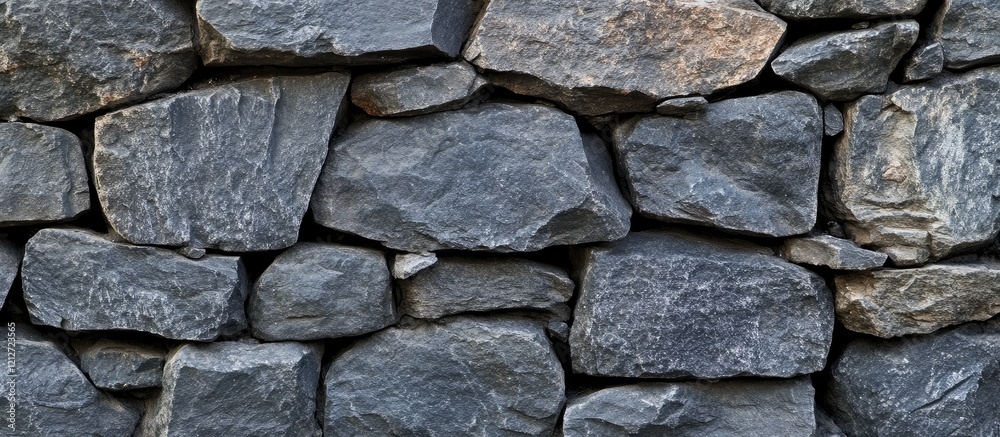 Poster Rustic vertical black stone wall texture in natural hues with ample empty space for text ideal for interior and exterior design applications