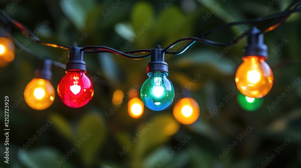 Poster colorful twinkling string lights illuminating a blurred background creating a festive and cozy atmos