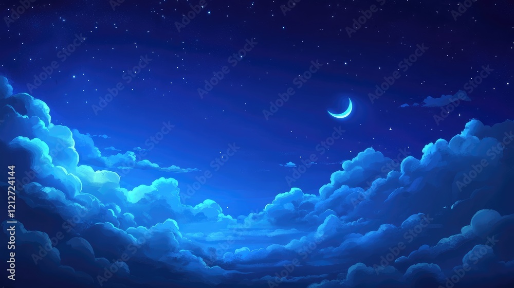 Poster serene twilight sky with blue gradients and clouds ideal for fantasy art night scene or background d