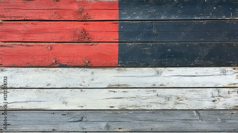 Poster weathered wooden background with red and black painted planks highlighting rustic textures and natur