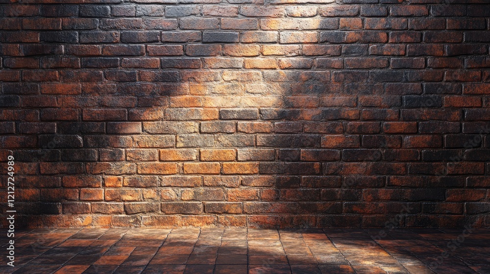 Poster weathered brick wall with shadows and texture creating a rustic background for architectural or desi