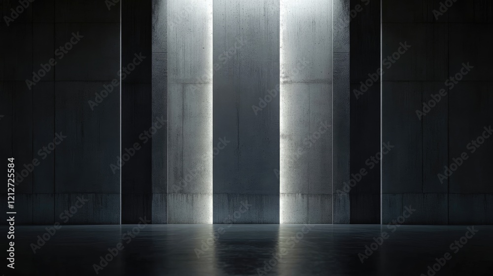 Aufkleber Modern Minimalist Stage Lighting Background with Illuminated Concrete Walls and Empty Floor Space for Events or Performances