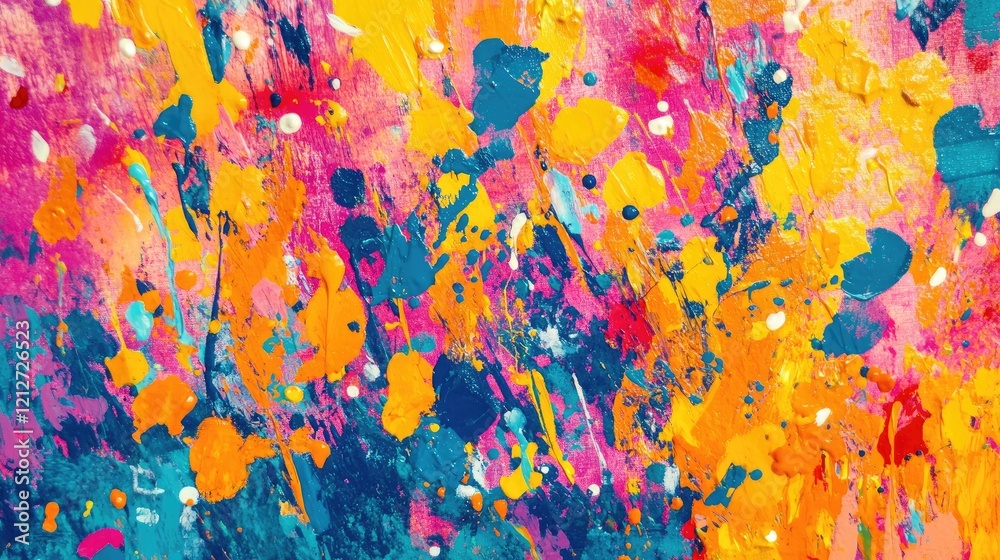Fototapete Colorful abstract artwork with dynamic paint splatters and vivid hues creating an energetic and artistic visual experience