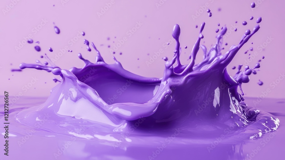 Poster vibrant violet paint splash creating dynamic patterns against a smooth purple background for artisti