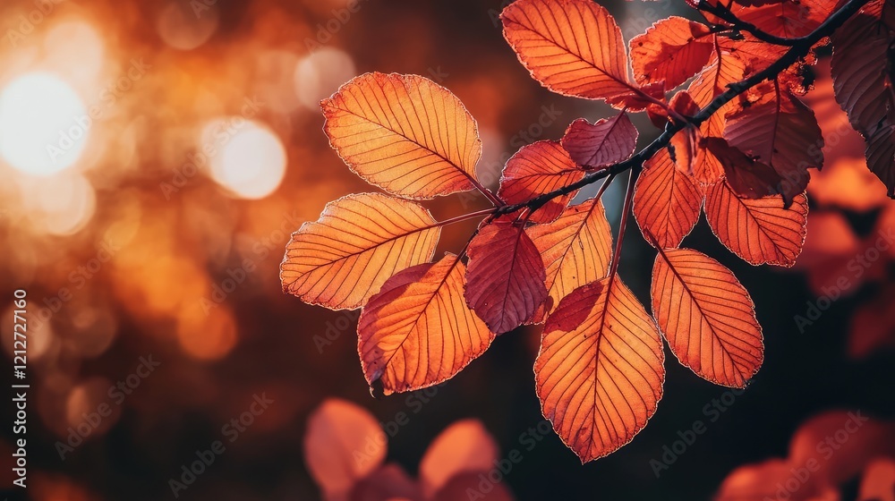 Poster vibrant autumn foliage with bright orange and red leaves illuminated by sunlight in a park setting w