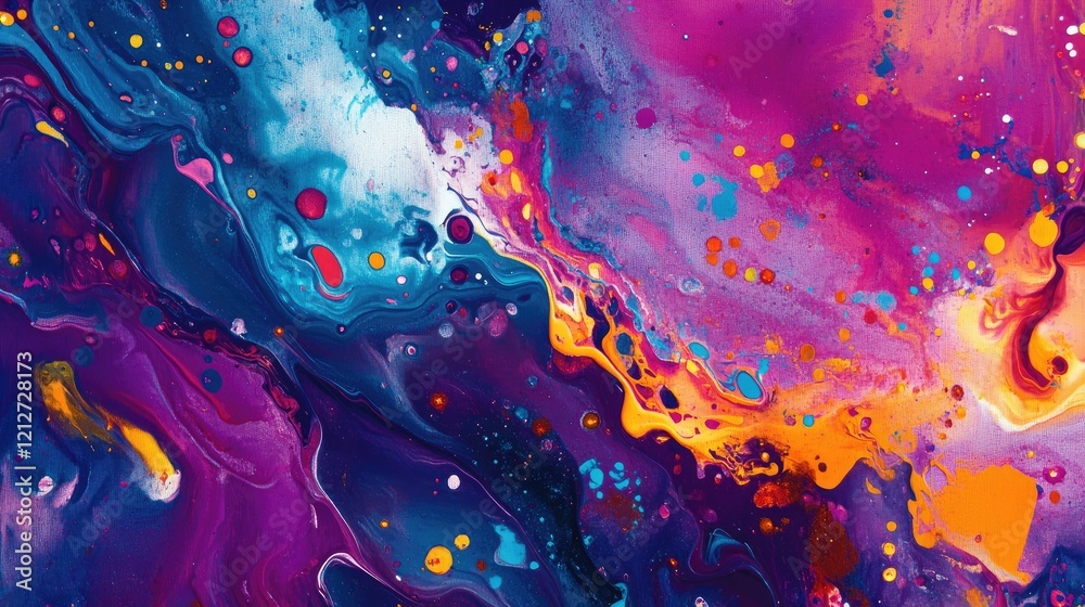 Poster colorful abstract painting with dynamic paint splashes in vivid hues for modern art background or cr