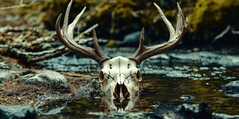 Fototapeta premium Deer skull is in the water