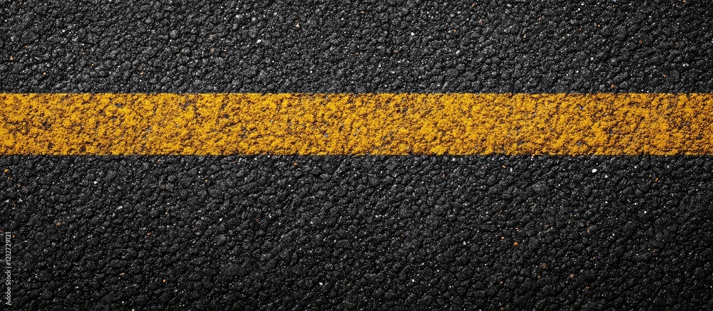 Poster Vertical Aerial Perspective of Textured Black Asphalt Road Surface with Yellow Center Line and Empty Space for Customizable Text