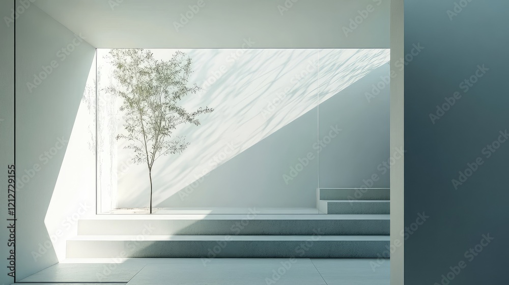 Poster minimalistic interior showcasing light-toned walls and soft natural light illuminating a corner with