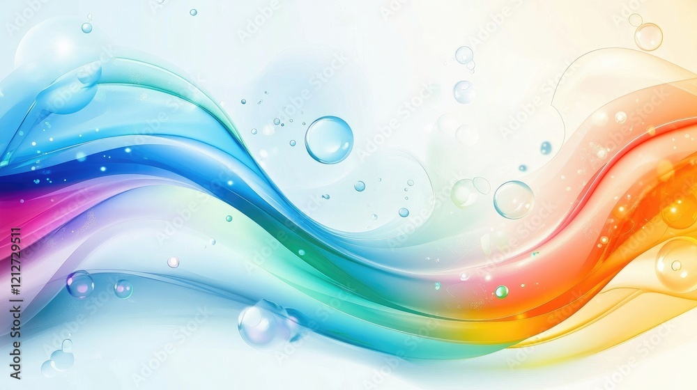 Poster Colorful abstract waves with bubbles and soft gradients creating a dynamic and vibrant background for design and creative projects