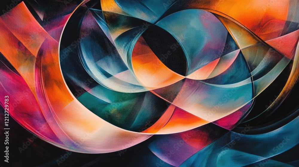 Poster Dynamic fusion of color and form representing the intersection of technology and artistic expression in an abstract design.