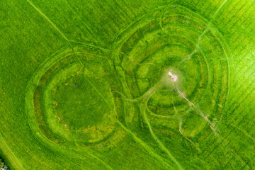 Aerial view of the Hill of Tara, an archaeological complex, containing a number of ancient monuments, County Meath, Ireland