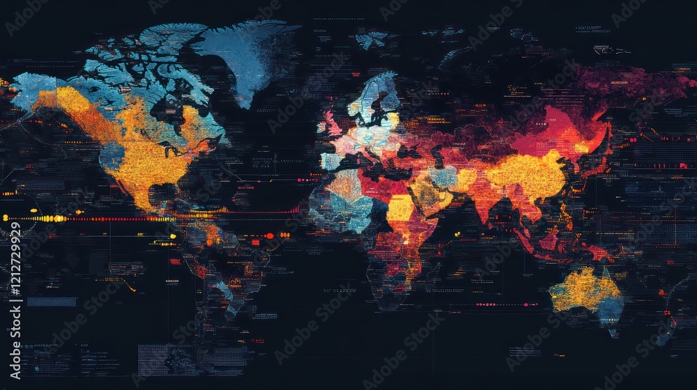Aufkleber Global Data Visualization A World Map Overlayed With Digital Information
