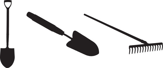 Black and White Garden Tools Silhouette vector art