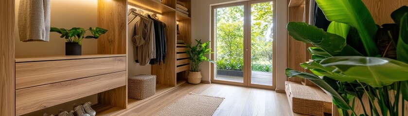 Obraz premium A bright and modern entryway showcasing natural design elements.