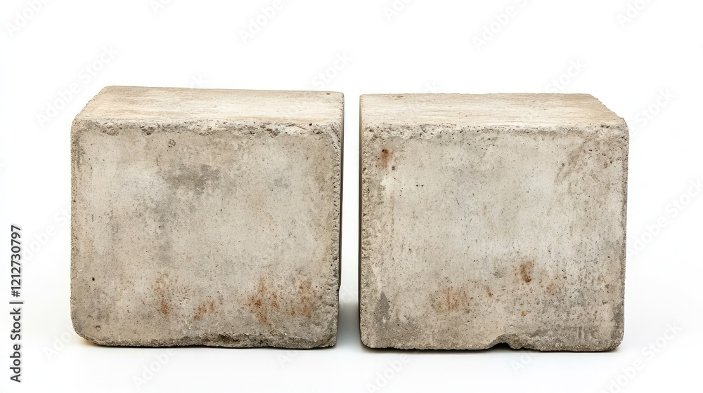 Poster aged concrete blocks showcasing weathered texture on a clean white background ideal for construction