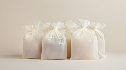 A minimalist arrangement of reusable storage bags styled for home delivery services. picture