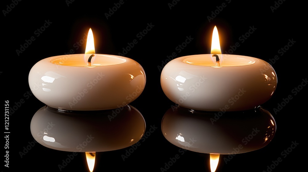 Poster soft white candlelights with gentle flames reflecting in dark background creating a romantic and cal