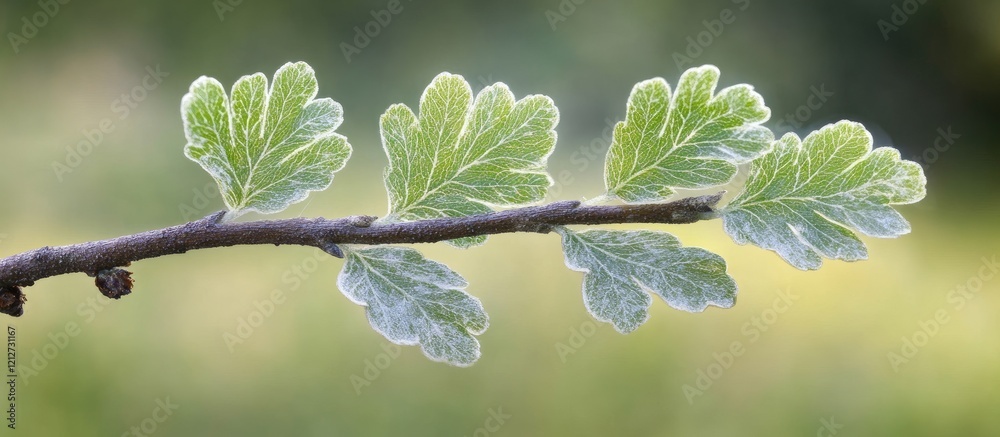 Poster variegated leaf on a branch with a blurred background highlighting the elegance of nature and the be