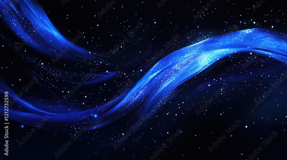 Poster abstract cosmic background featuring luminous blue waves and sparkling stars on a dark backdrop idea