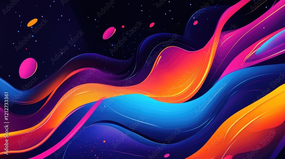 Poster Abstract colorful wave design with vibrant hues on a dark background creating a dynamic and chaotic visual experience.