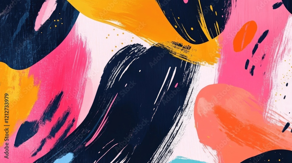 Poster Vibrant abstract art composition featuring dynamic bold brush strokes in vivid colors and textures for creative backgrounds