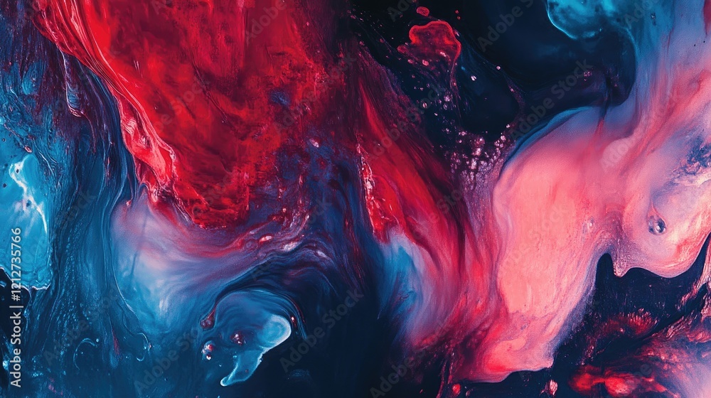 Fototapete Vibrant abstract artwork featuring rich texture with dynamic reds and blues creating a striking visual composition for modern decor.