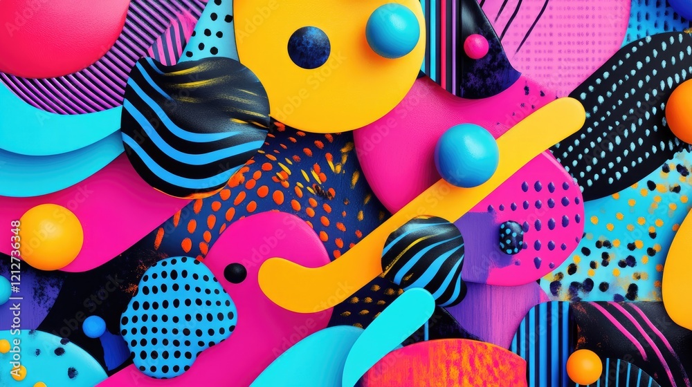 Poster vibrant abstract digital artwork showcasing colorful geometric shapes and textures in a dynamic comp