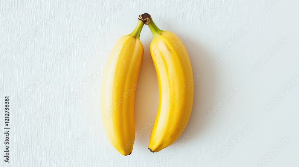 Poster two ripe yellow bananas placed on a clean white background symmetrically arranged for freshness and 