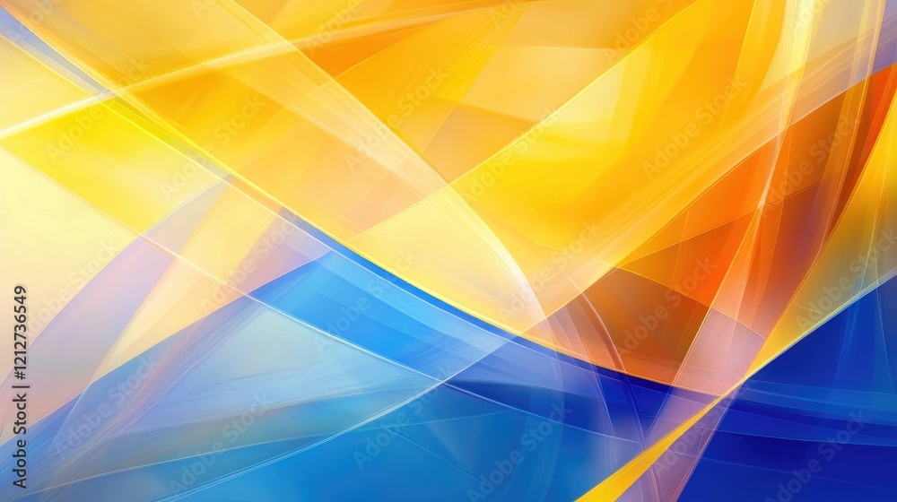 Poster Vibrant abstract background featuring dynamic geometric shapes and smooth lines in bright yellow and vivid blue tones