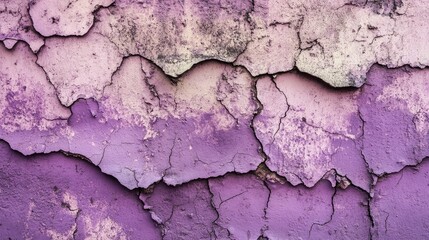 Obraz premium Vintage stucco texture with peeling violet and purple paint creating an abstract background in a distressed and weathered aesthetic.