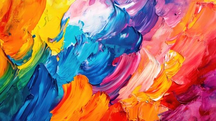 Fototapeta premium Colorful abstract painting texture showcasing vibrant brushstrokes in a contemporary art gallery setting.