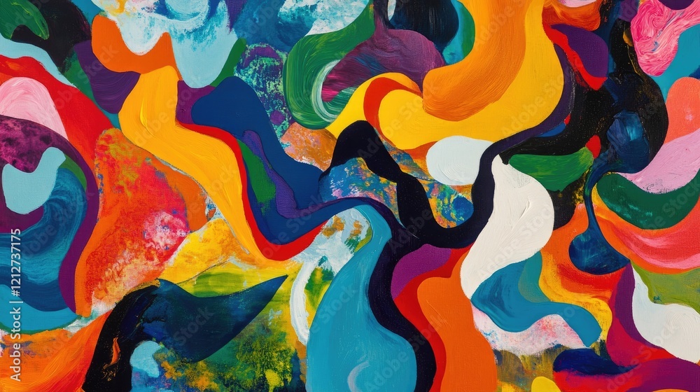 Poster colorful abstract art with dynamic swirls and fluid movement in bright vibrant tones