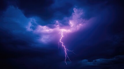 Fototapeta premium Dramatic lightning bolt striking through a dark stormy sky showcasing nature's power and the awe of extreme weather phenomena