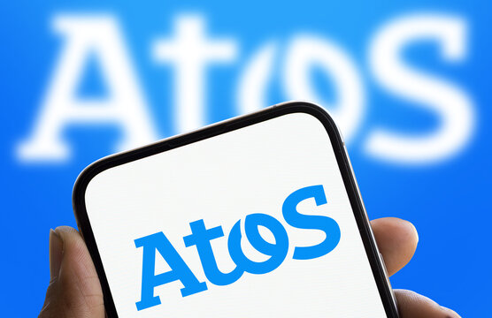 Dhaka, Bnagladesh- 22 Jan 2025: atos logo is displayed on smartphone. Atos SE is a European multinational information technology company.