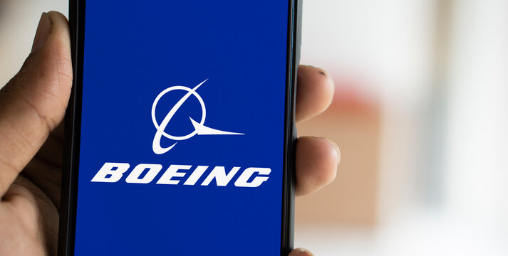 Dhaka, Bangladesh- 28 Nov 2024: Boeing logo is displayed on smartphone.  Boeing Company is an American multinational  airplanes, rotorcraft, rocket design company.