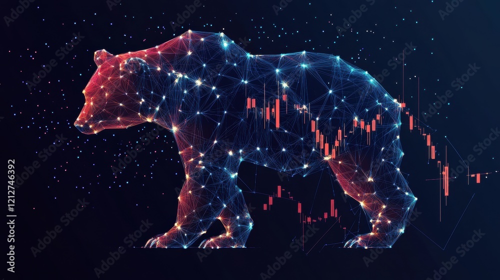 Poster bear illustration with a network of dots and lines representing connectivity and data visualization