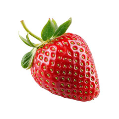 Vibrant Strawberry: A single, ripe strawberry, showcasing its bright red color and fresh green leaves, invites you to savor the simple pleasures of nature.