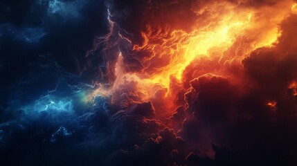 Fototapeta premium A colorful, fiery sky with blue and orange clouds