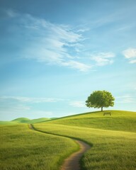 Obraz premium A tree is in the middle of a grassy field