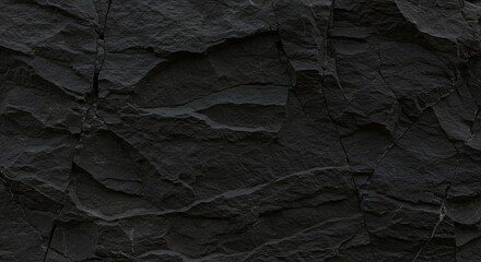 Fototapeta premium Dark Volcanic Rock Texture: A dramatic close-up reveals the raw, rugged texture of dark volcanic rock, its surface etched with deep crevices and shadows, creating a powerful and textural backdrop. 