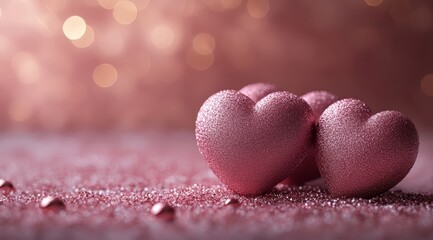 Obraz premium Romantic Rose Gold Hearts on Glitter Background