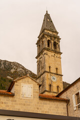 Bell Tower of Saint Nicholas in Perast, Montenegro - aerial view