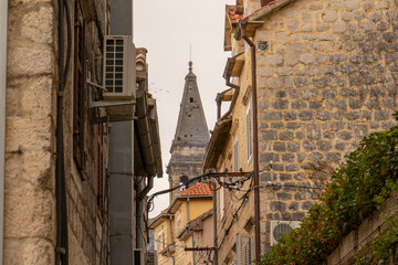 Bell Tower of Saint Nicholas in Perast, Montenegro - aerial view