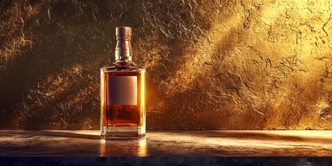 Naklejka premium Bottle of liquor is on a table