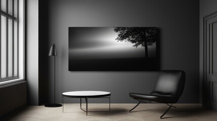 A black-and-white photograph printed on canvas or acrylic. Use a single, striking image for a clean, gallery-like feel.