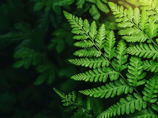 Fototapeta premium Lush green fern leaves tropical forest nature photography close-up vibrant tranquil environment