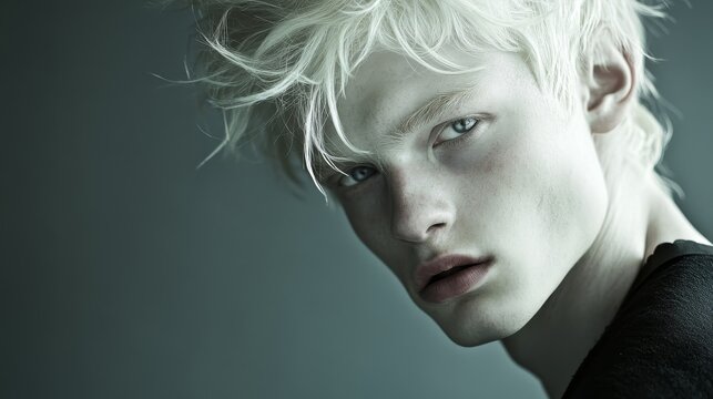 Ethereal Elegance: Young Androgynous Man Embracing Avant-Garde Persona with Daring Pose in Dynamic Composition